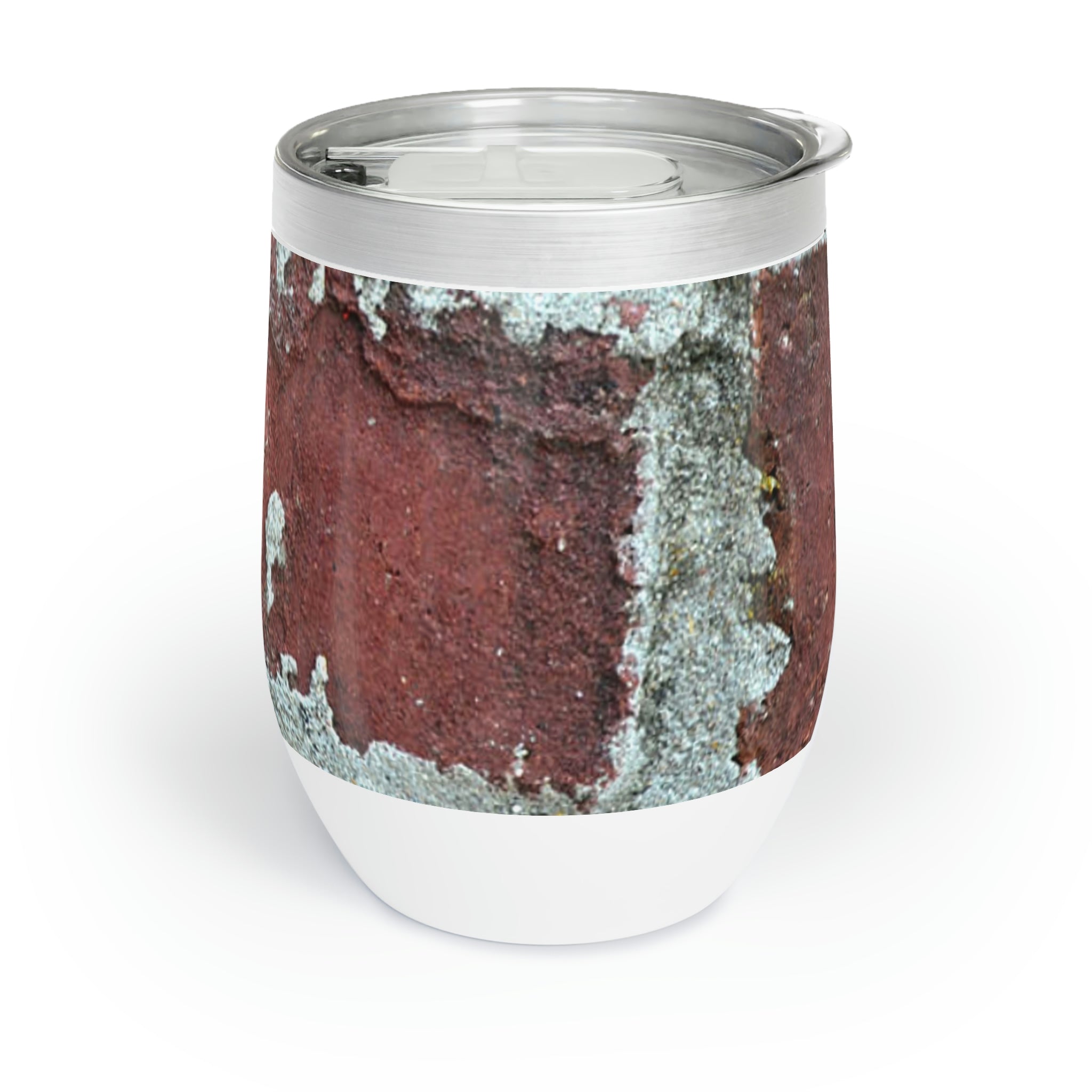 Bricks Chill Wine Tumbler in stainless steel with customizable design, showcasing its double-insulated walls and stemless shape.