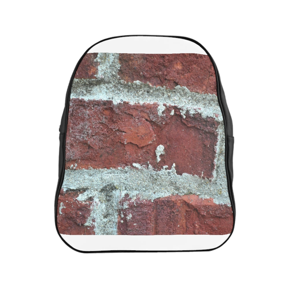 Bricks School Backpack made of PU leather with chocolate brown lining and padded back, featuring multiple inside pockets.