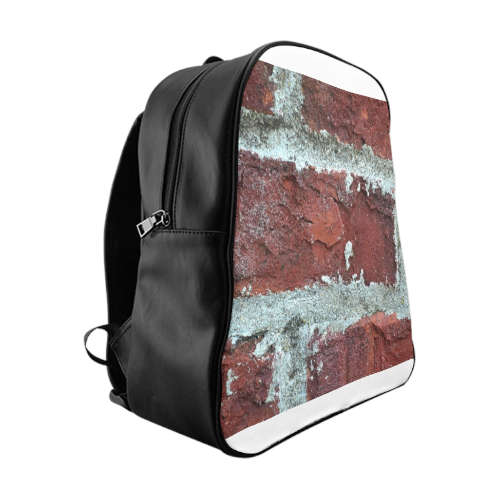 Bricks School Backpack made of PU leather with chocolate brown lining and padded back, featuring multiple inside pockets.