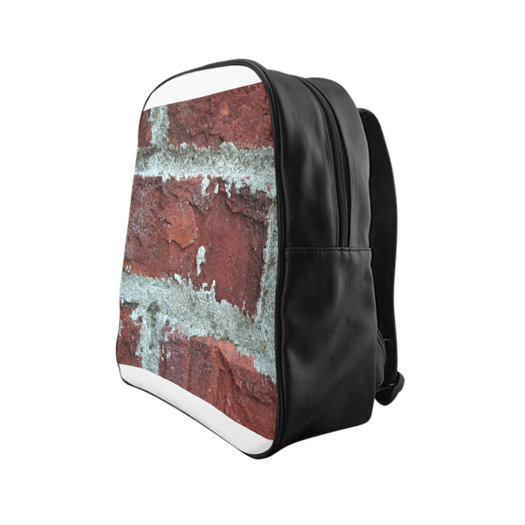 Bricks School Backpack made of PU leather with chocolate brown lining and padded back, featuring multiple inside pockets.