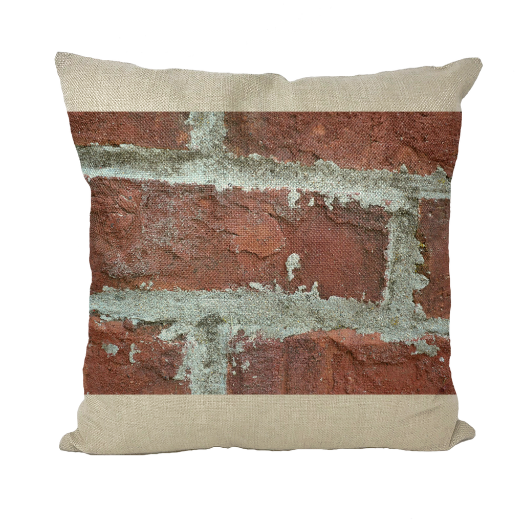 Bricks throw pillows in various styles including linen, canvas, and suede, showcasing vibrant colors and textures.