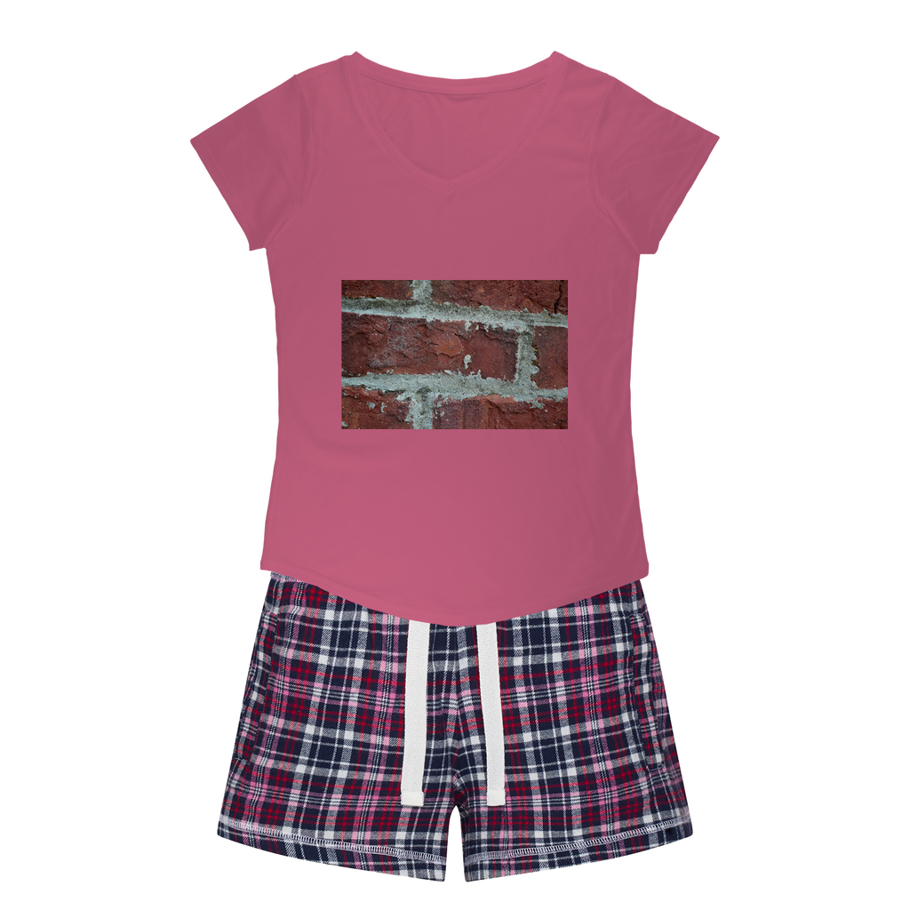 Women's Sleepy Tee and Flannel Short set featuring a relaxed fit T-shirt and vibrant flannel shorts, perfect for cozy nights.