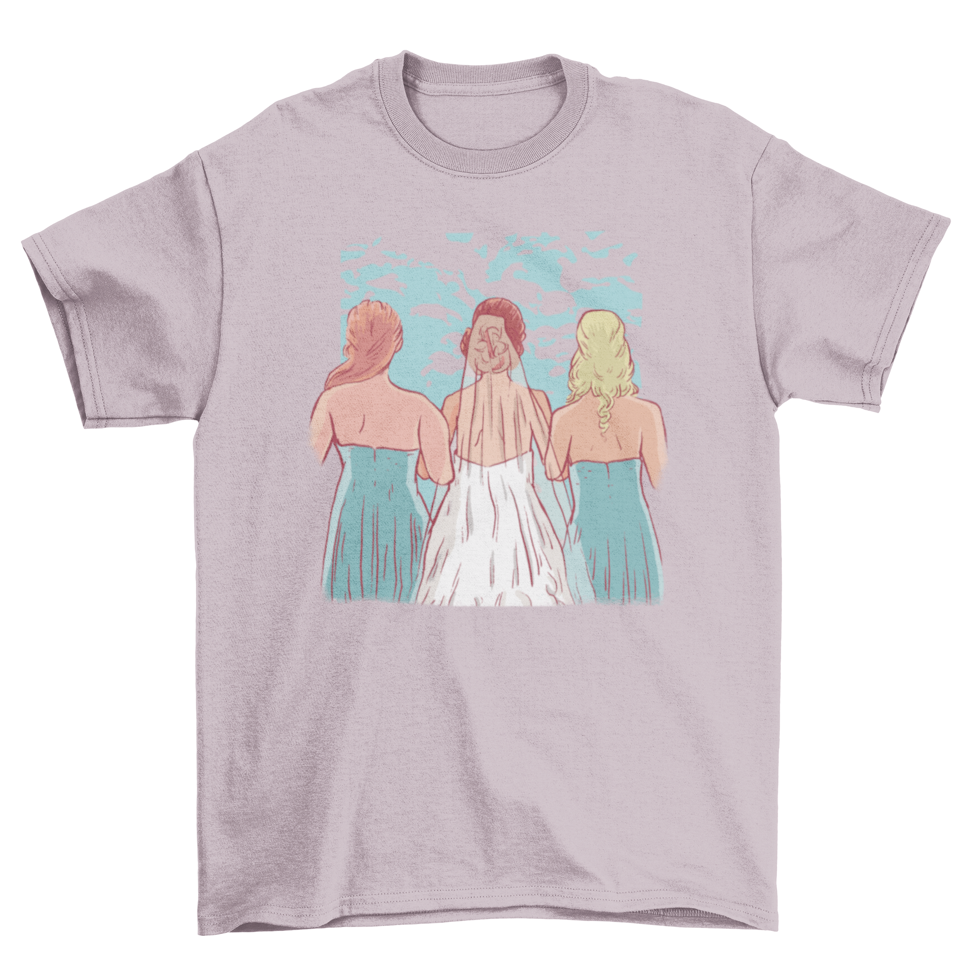 A stylish t-shirt featuring a bride with her bridesmaids, perfect for bridal parties.