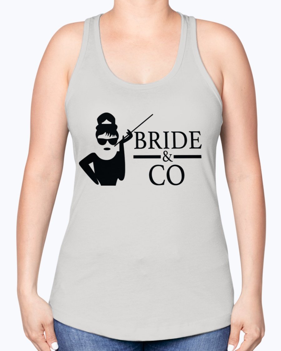 Bride & Co Racerback Tank in white, featuring a comfortable fit and stylish design, perfect for bridal events.