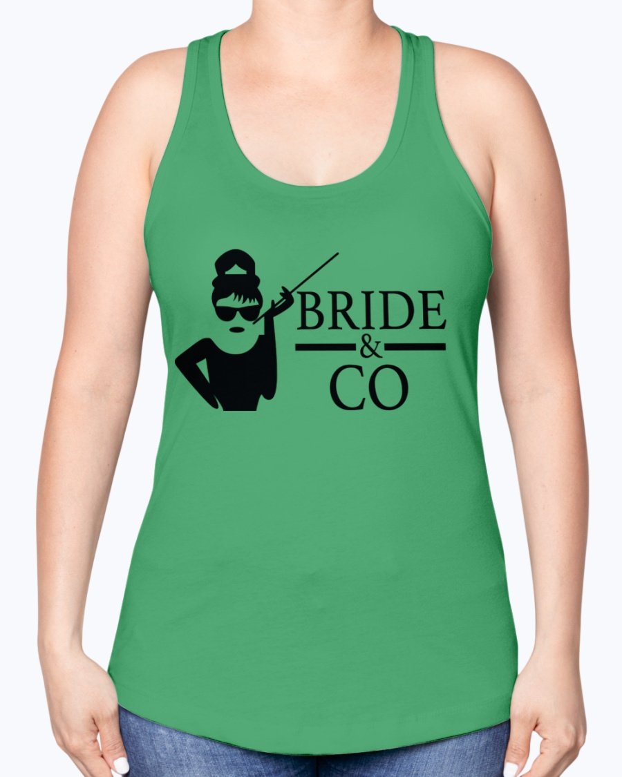 Bride & Co Racerback Tank in white, featuring a comfortable fit and stylish design, perfect for bridal events.