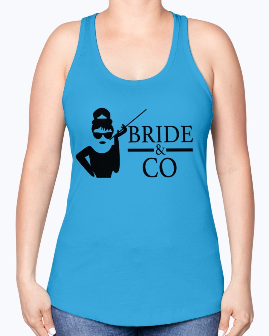 Bride & Co Racerback Tank in white, featuring a comfortable fit and stylish design, perfect for bridal events.