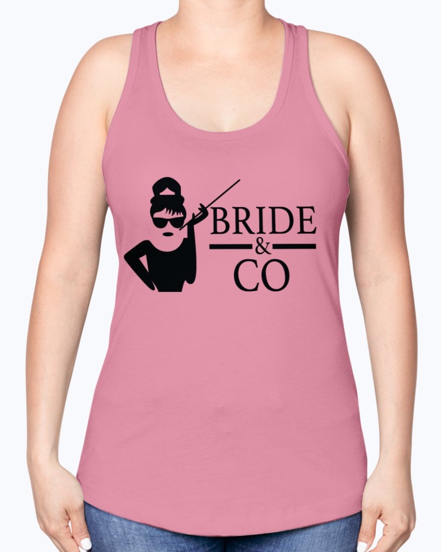 Bride & Co Racerback Tank in white, featuring a comfortable fit and stylish design, perfect for bridal events.