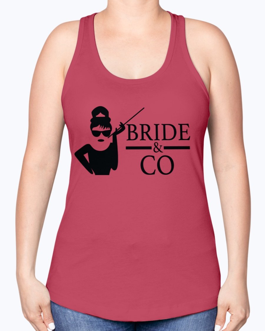 Bride & Co Racerback Tank in white, featuring a comfortable fit and stylish design, perfect for bridal events.