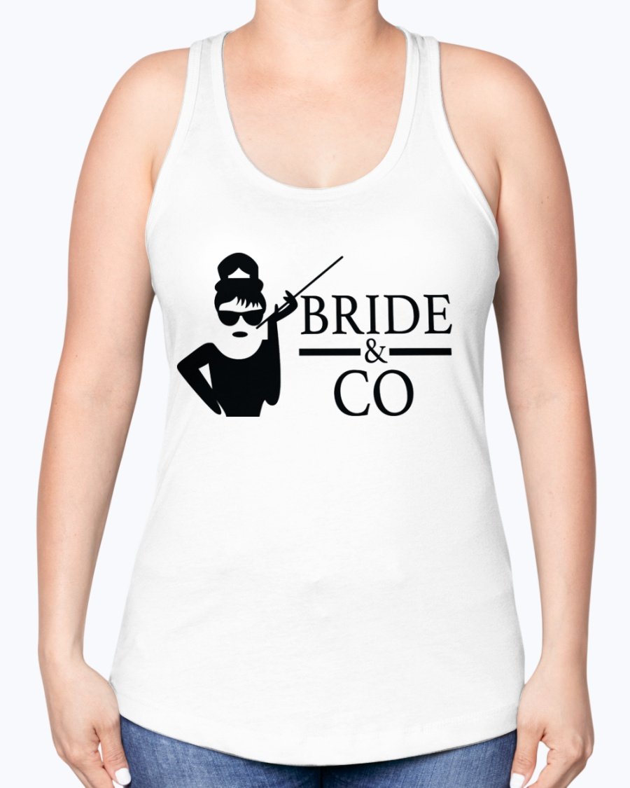 Bride & Co Racerback Tank in white, featuring a comfortable fit and stylish design, perfect for bridal events.