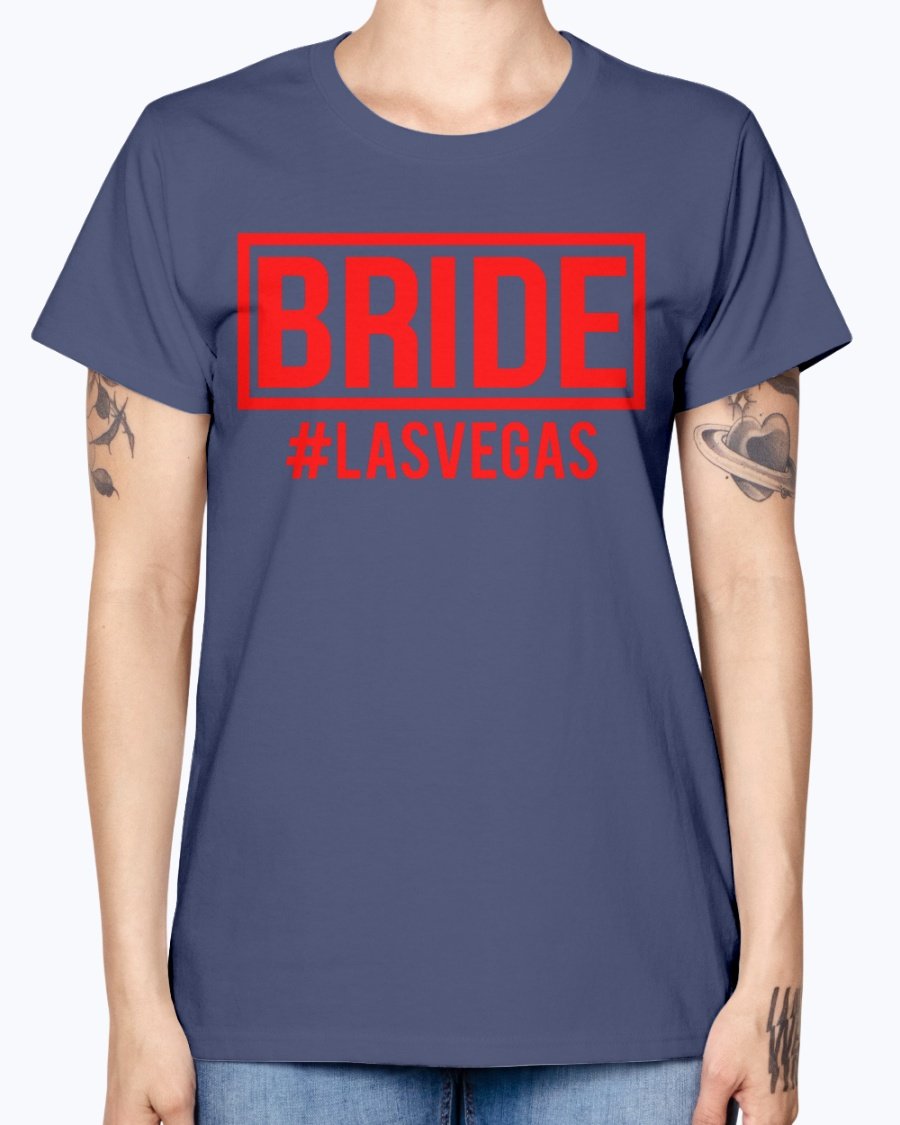 Bride #las Vegas Missy T-Shirt in various colors, showcasing a stylish scoop neck and cap sleeves, perfect for bridal celebrations.