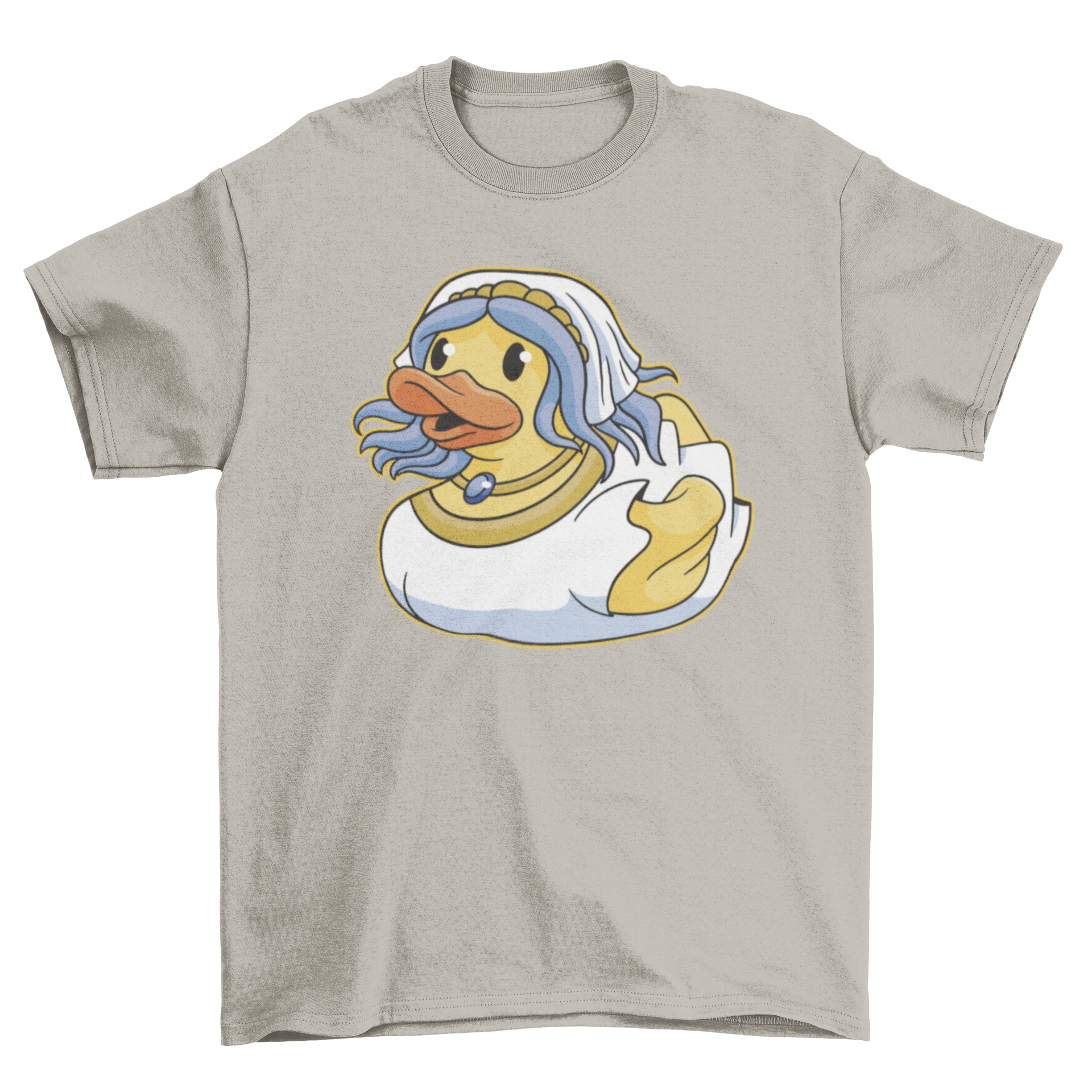 A playful t-shirt featuring a rubber duck dressed as a bride, perfect for bridal parties.