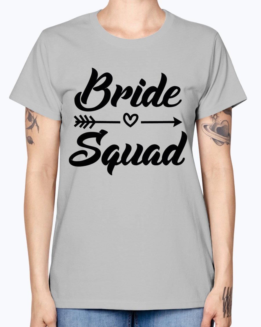 Bride Squad Missy T-Shirt in various colors, showcasing its stylish design and comfortable fit, perfect for bridal parties.