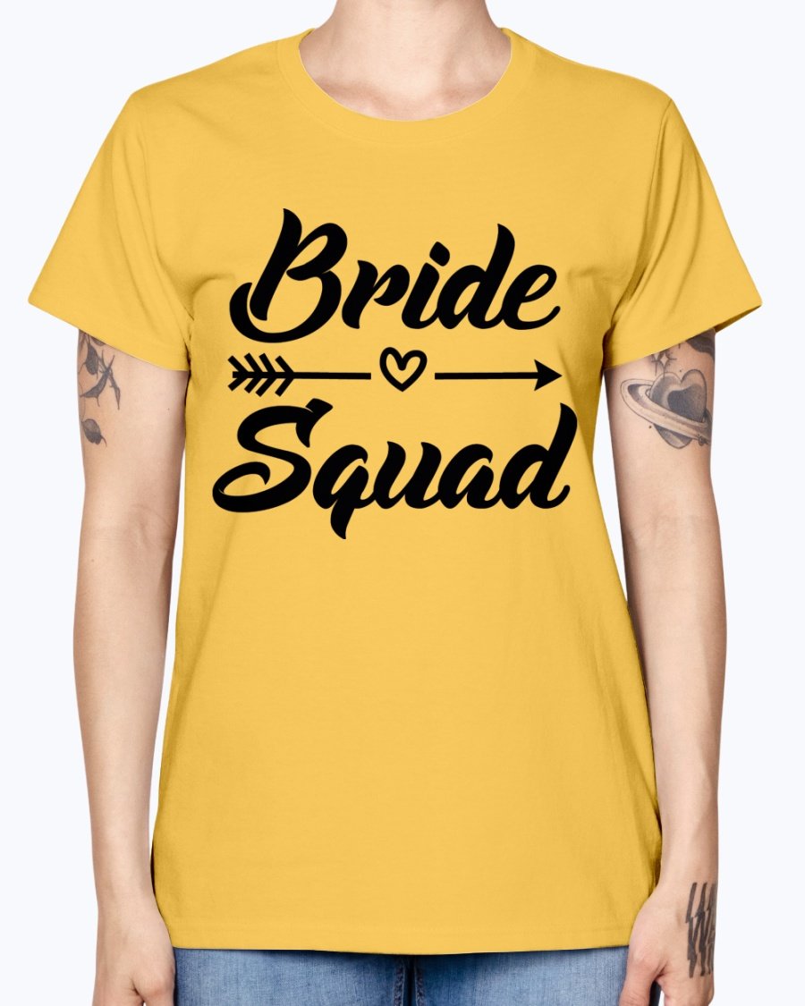 Bride Squad Missy T-Shirt in various colors, showcasing its stylish design and comfortable fit, perfect for bridal parties.