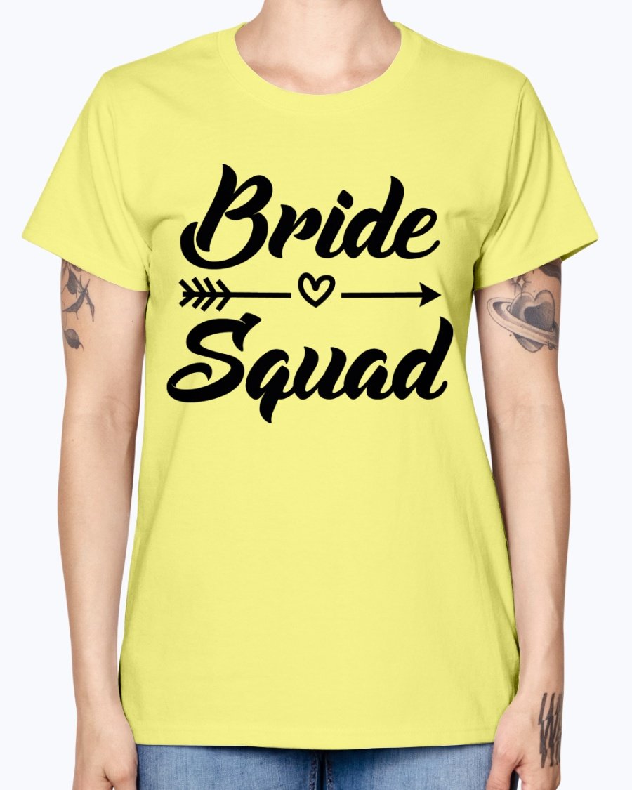 Bride Squad Missy T-Shirt in various colors, showcasing its stylish design and comfortable fit, perfect for bridal parties.