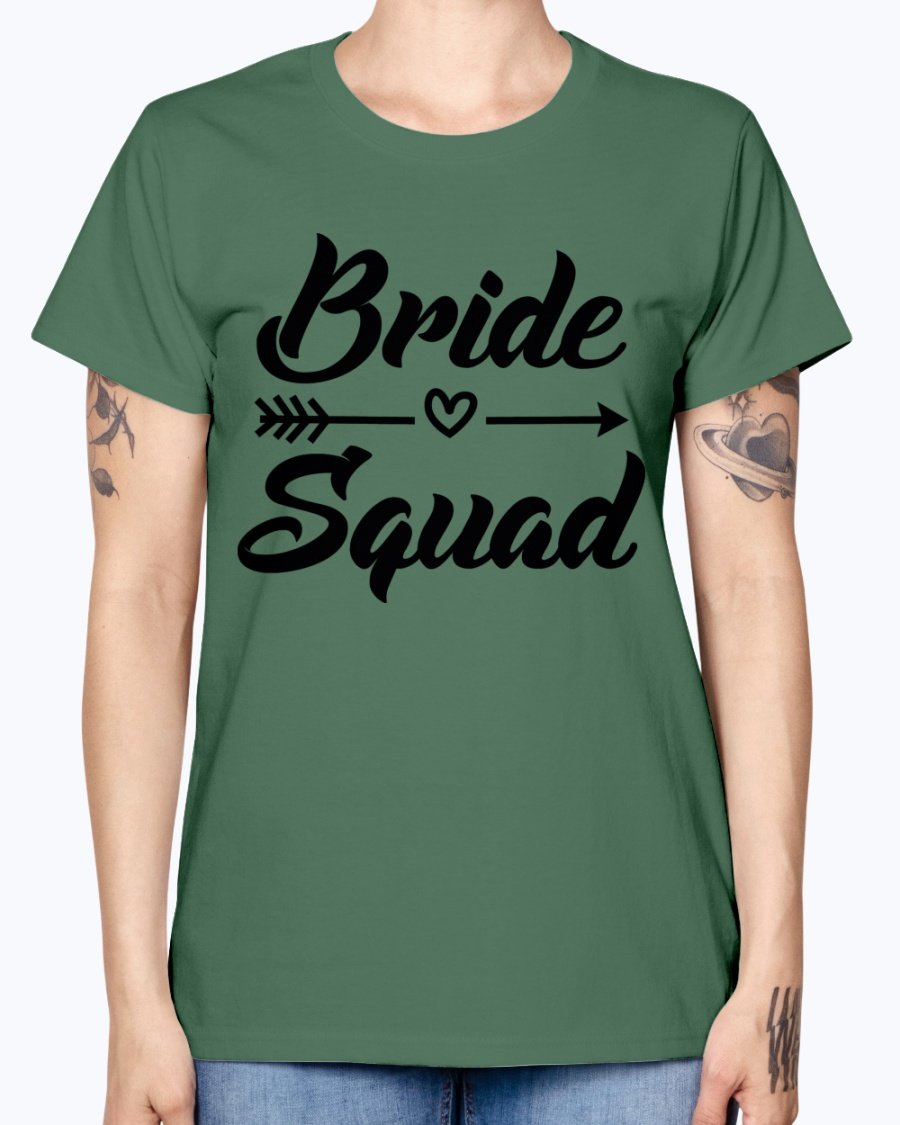 Bride Squad Missy T-Shirt in various colors, showcasing its stylish design and comfortable fit, perfect for bridal parties.