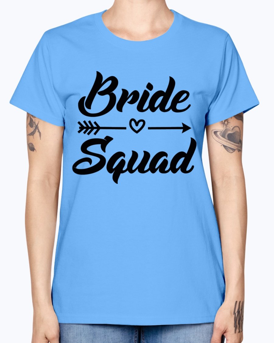 Bride Squad Missy T-Shirt in various colors, showcasing its stylish design and comfortable fit, perfect for bridal parties.