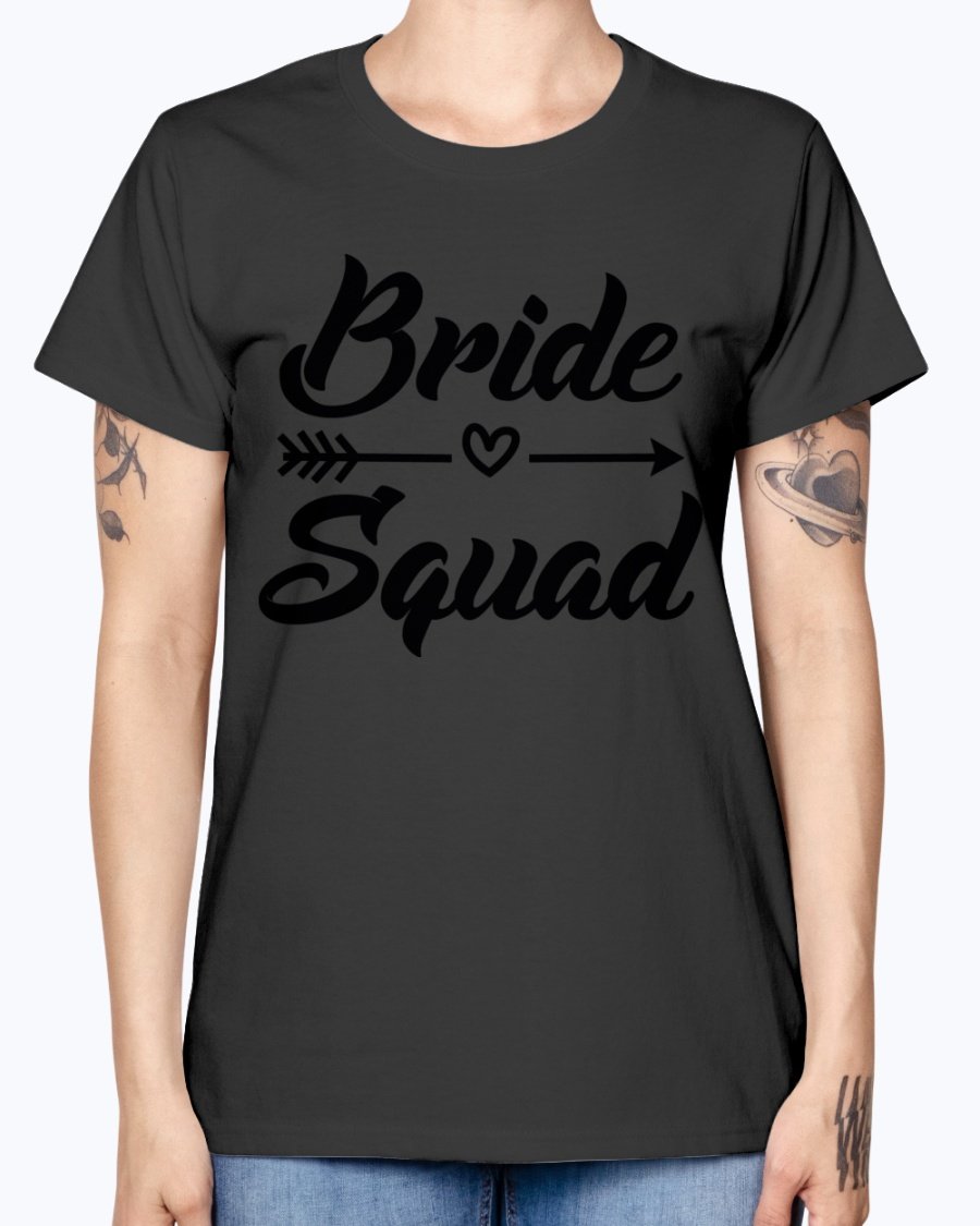 Bride Squad Missy T-Shirt in various colors, showcasing its stylish design and comfortable fit, perfect for bridal parties.