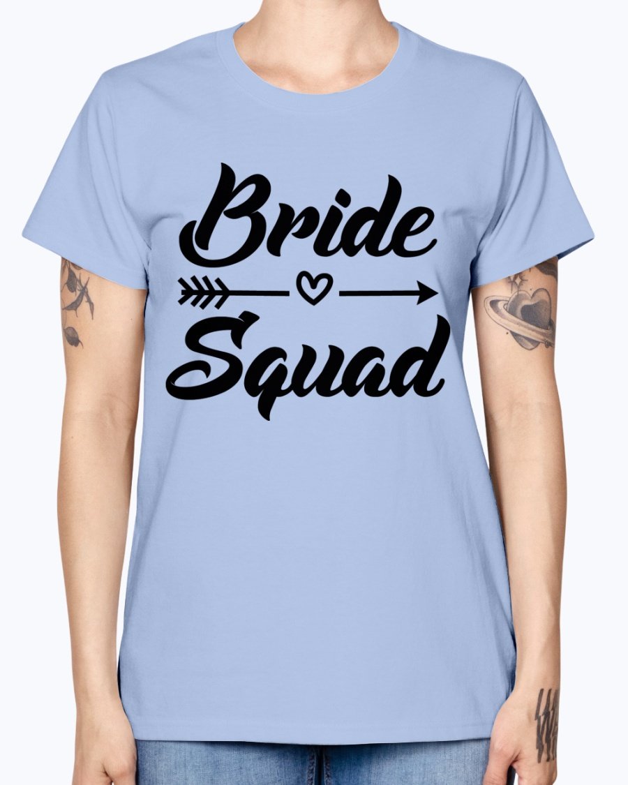 Bride Squad Missy T-Shirt in various colors, showcasing its stylish design and comfortable fit, perfect for bridal parties.