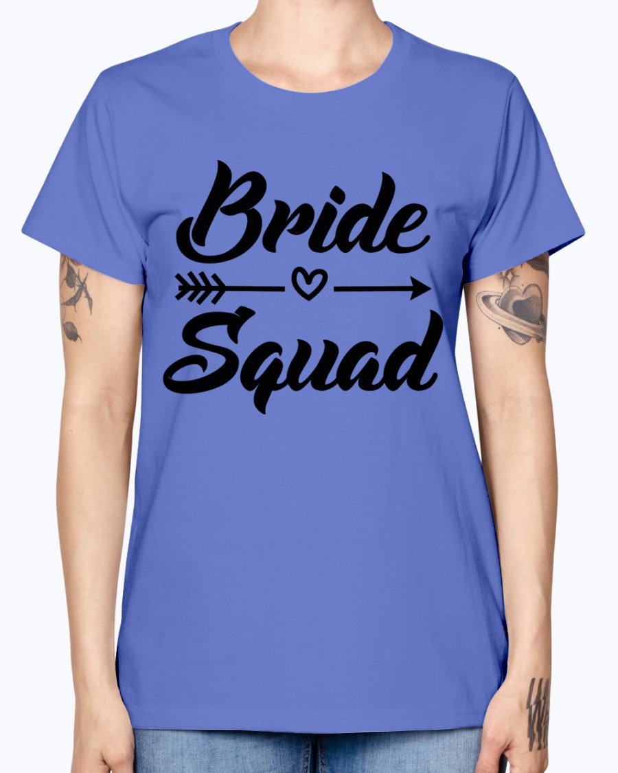 Bride Squad Missy T-Shirt in various colors, showcasing its stylish design and comfortable fit, perfect for bridal parties.