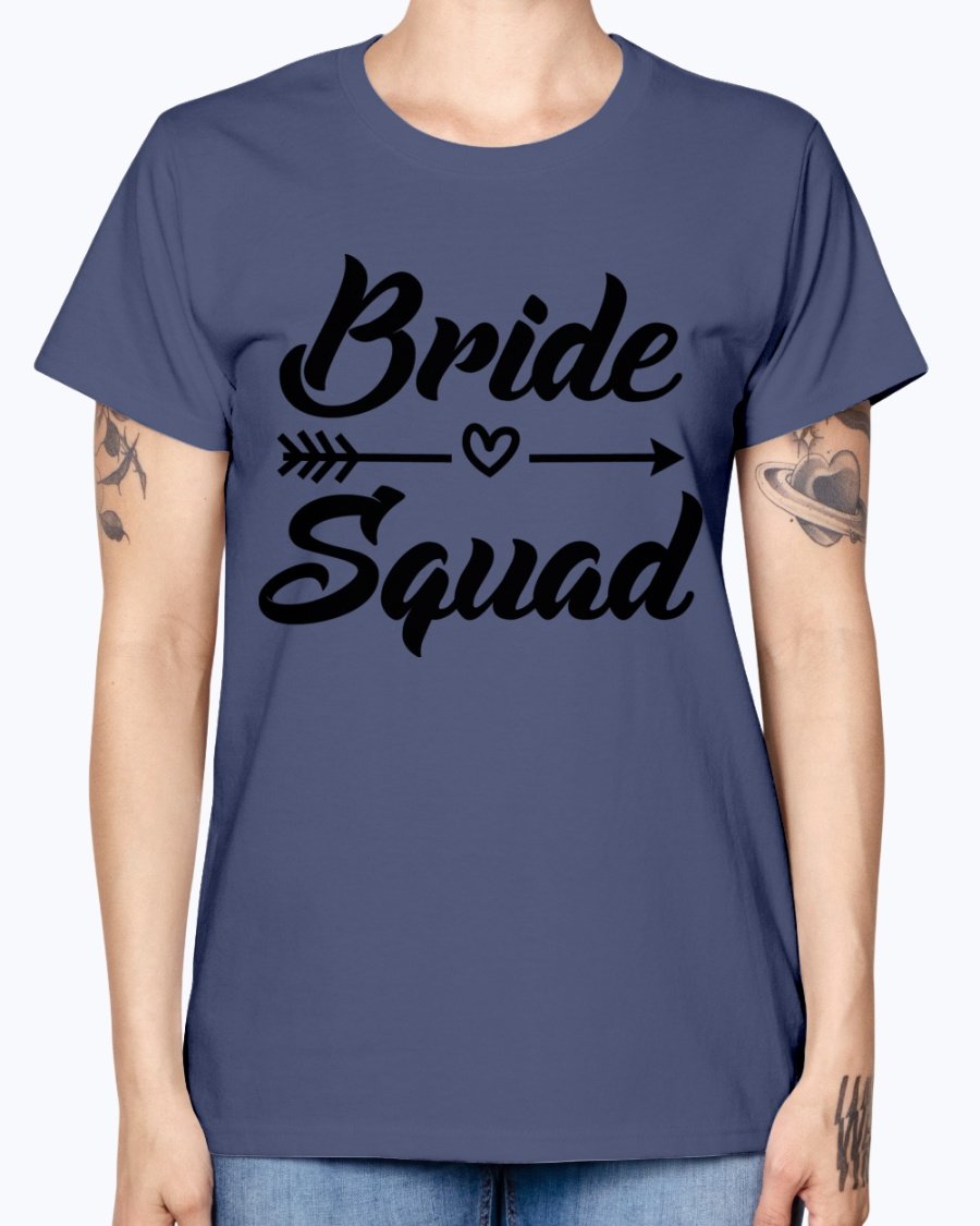 Bride Squad Missy T-Shirt in various colors, showcasing its stylish design and comfortable fit, perfect for bridal parties.