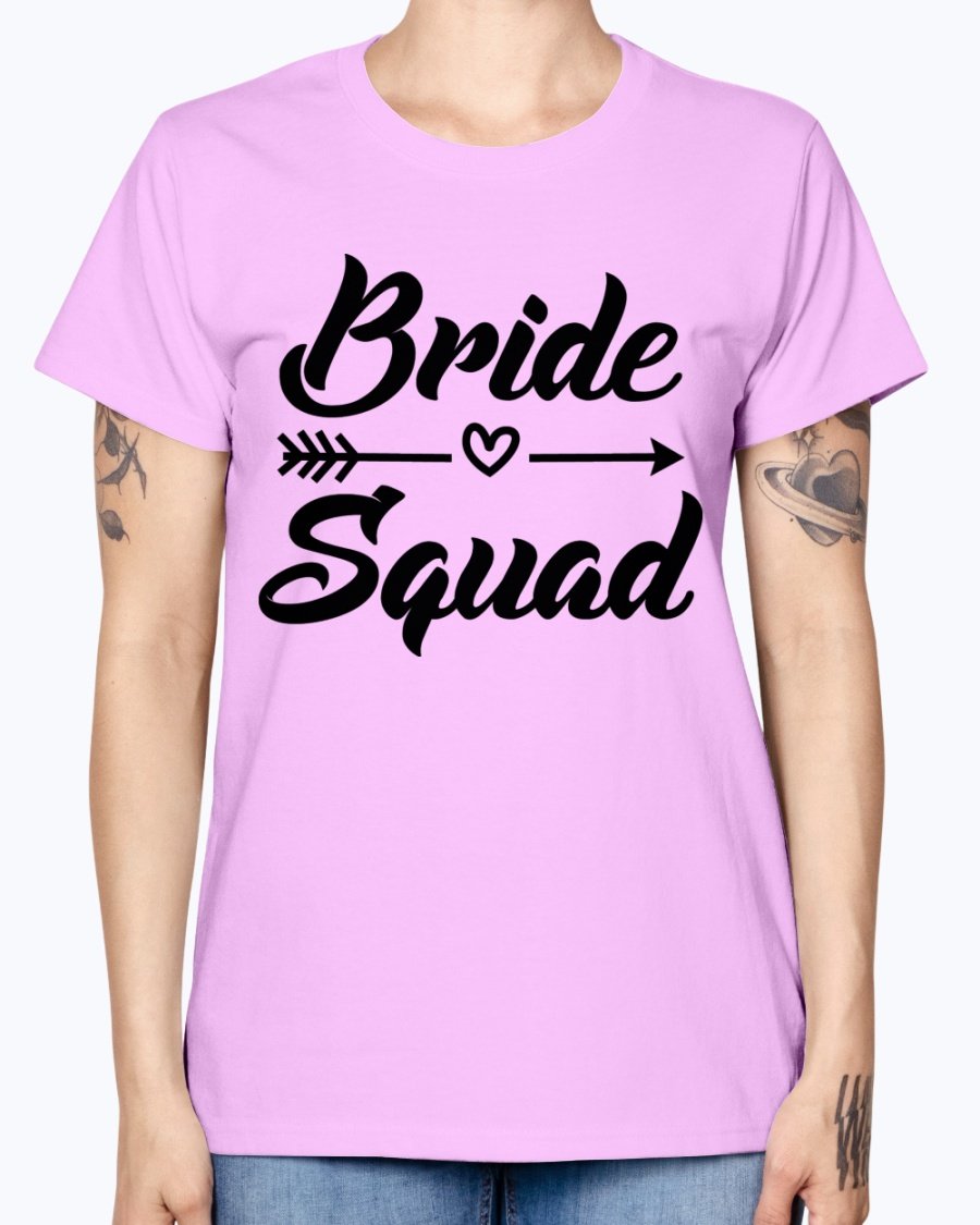 Bride Squad Missy T-Shirt in various colors, showcasing its stylish design and comfortable fit, perfect for bridal parties.