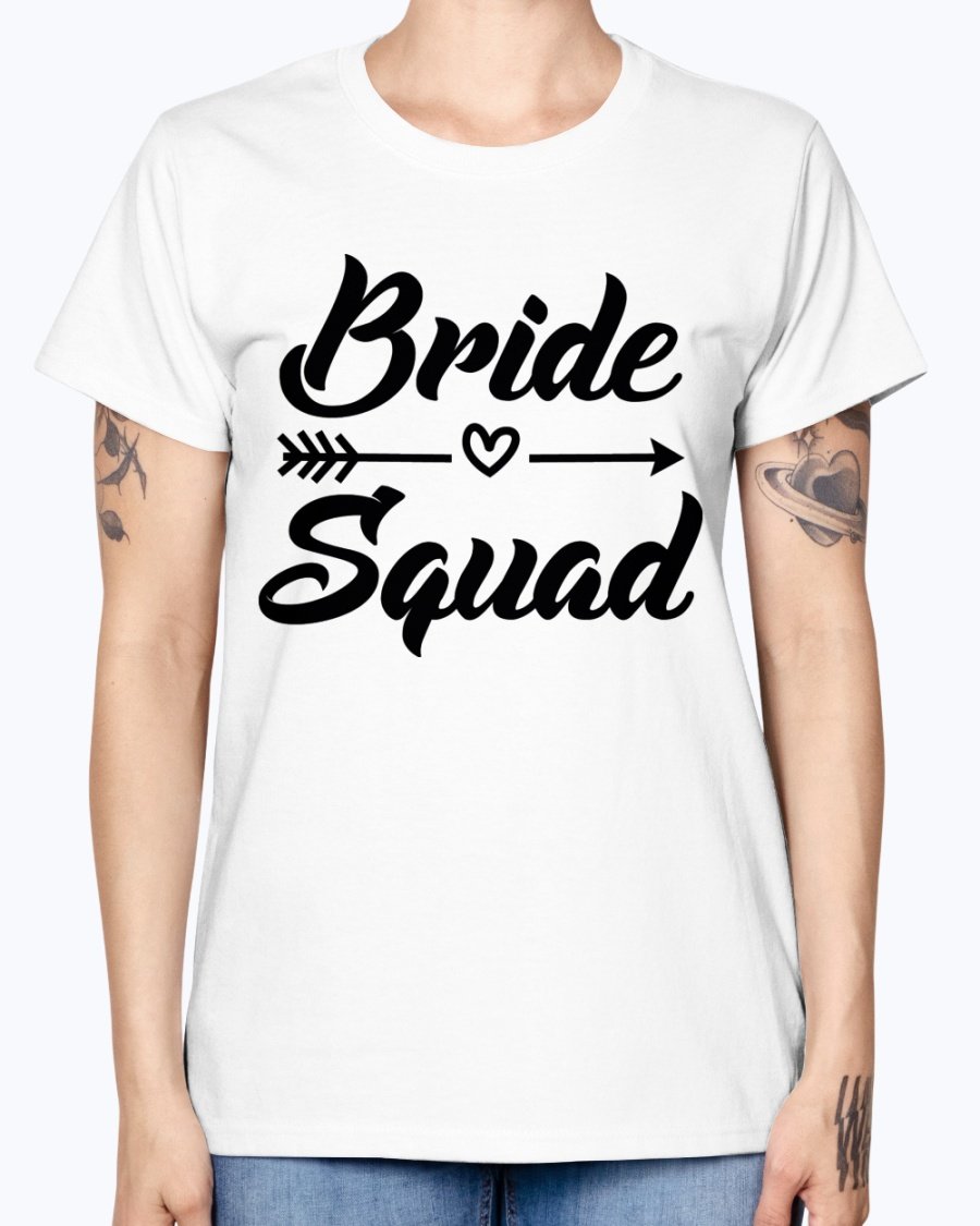 Bride Squad Missy T-Shirt in various colors, showcasing its stylish design and comfortable fit, perfect for bridal parties.