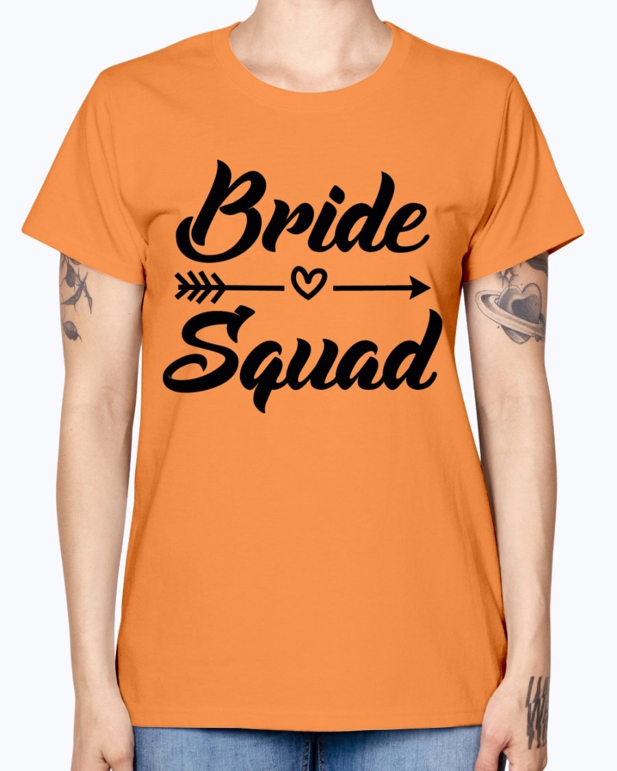 Bride Squad Missy T-Shirt in various colors, showcasing its stylish design and comfortable fit, perfect for bridal parties.