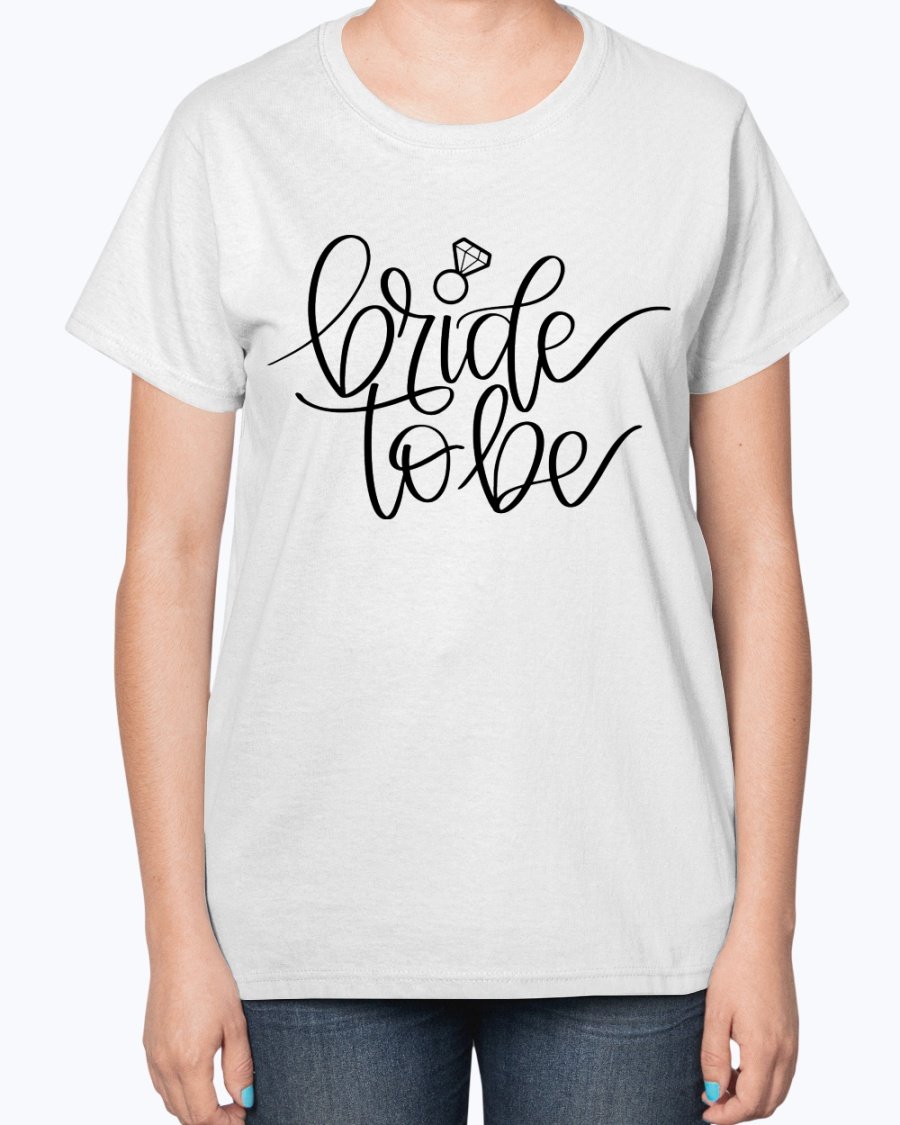 Bride to Be Ladies T-Shirt featuring a stylish design, soft cotton blend fabric, and a comfortable fit, perfect for bridal celebrations.