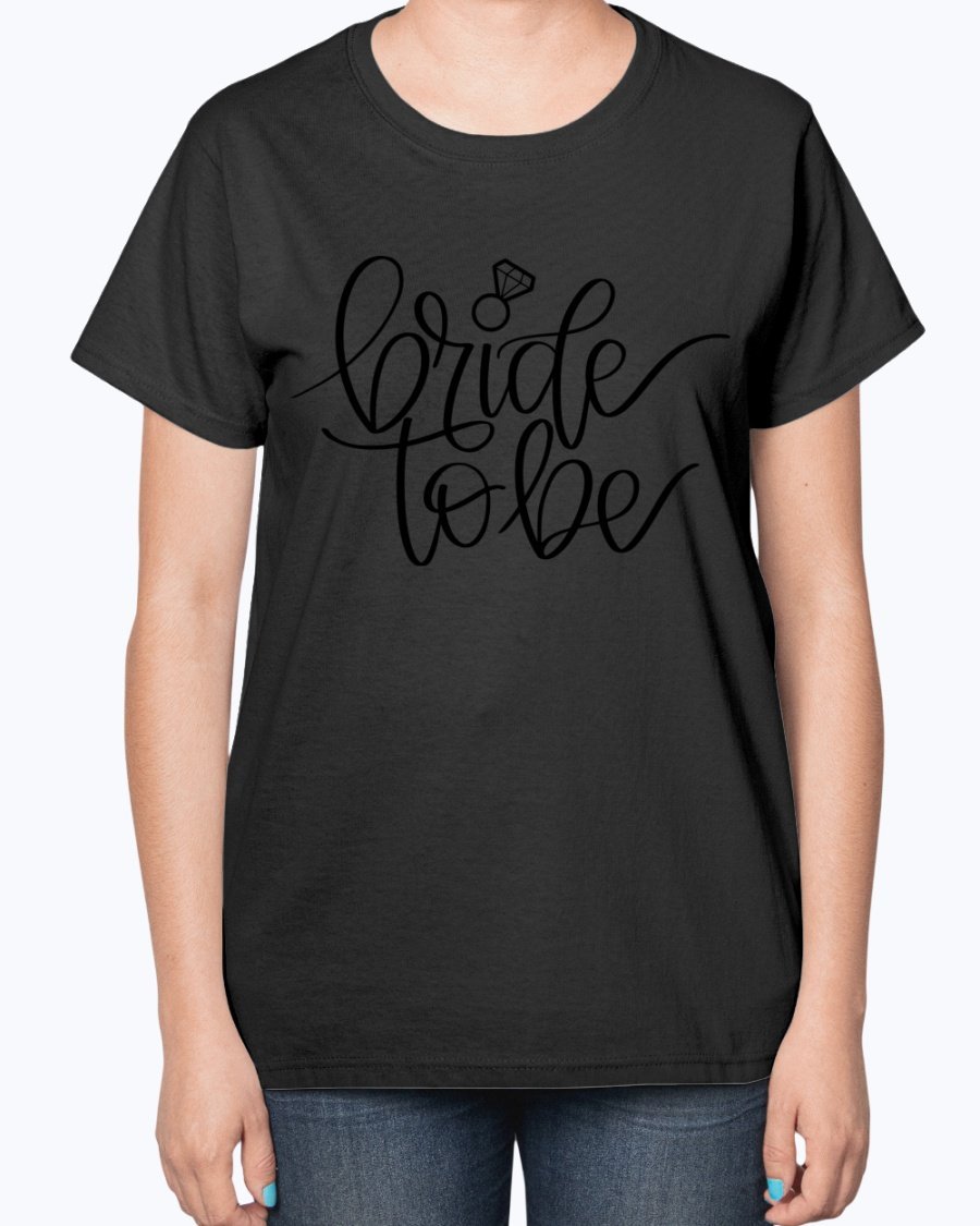 Bride to Be Ladies T-Shirt featuring a stylish design, soft cotton blend fabric, and a comfortable fit, perfect for bridal celebrations.