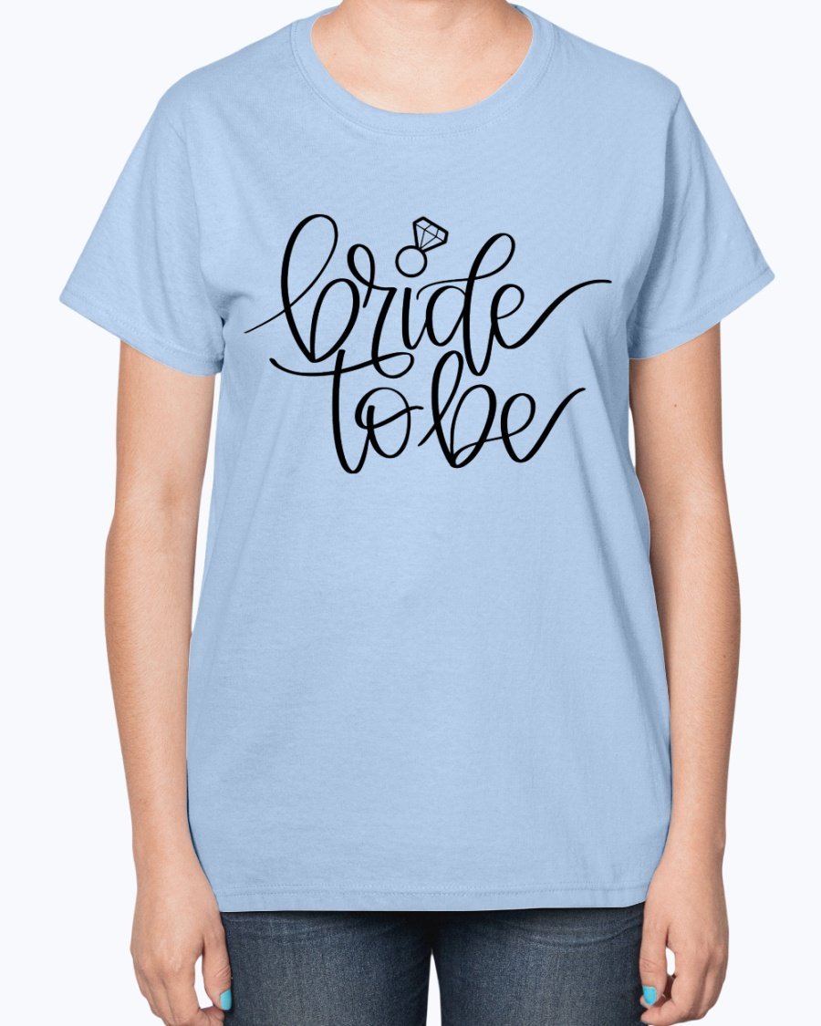 Bride to Be Ladies T-Shirt featuring a stylish design, soft cotton blend fabric, and a comfortable fit, perfect for bridal celebrations.