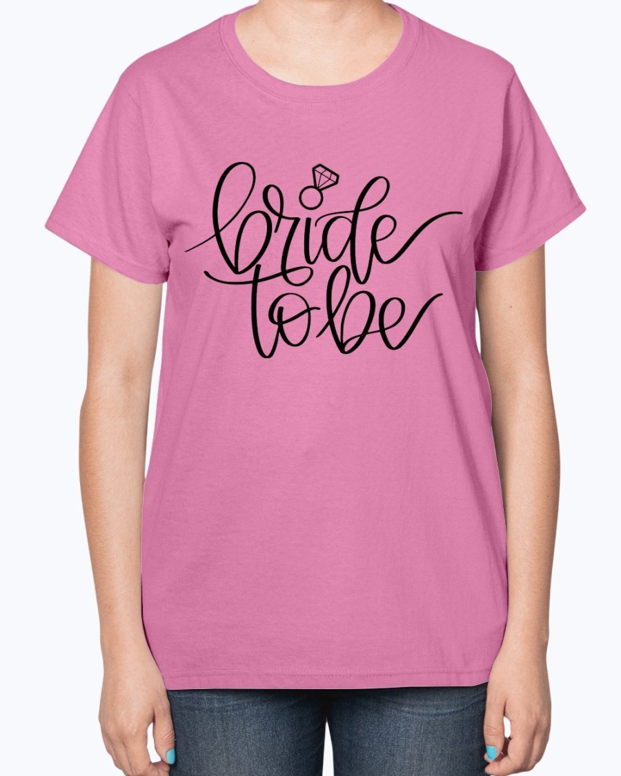 Bride to Be Ladies T-Shirt featuring a stylish design, soft cotton blend fabric, and a comfortable fit, perfect for bridal celebrations.