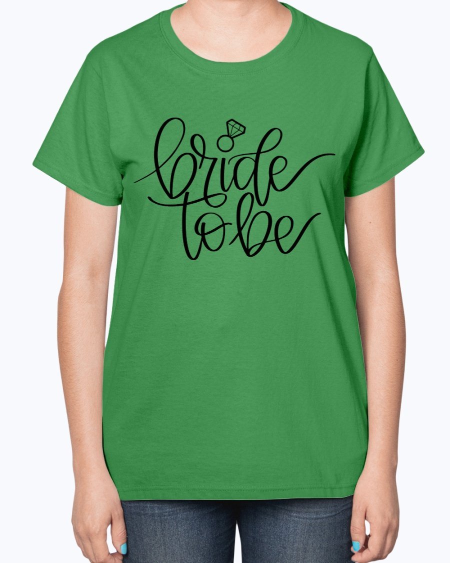 Bride to Be Ladies T-Shirt featuring a stylish design, soft cotton blend fabric, and a comfortable fit, perfect for bridal celebrations.