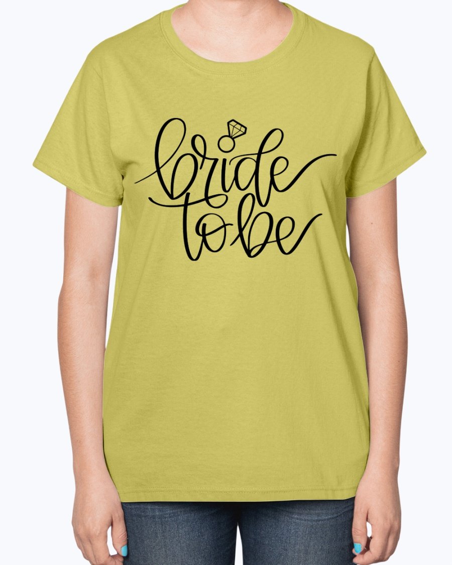 Bride to Be Ladies T-Shirt featuring a stylish design, soft cotton blend fabric, and a comfortable fit, perfect for bridal celebrations.