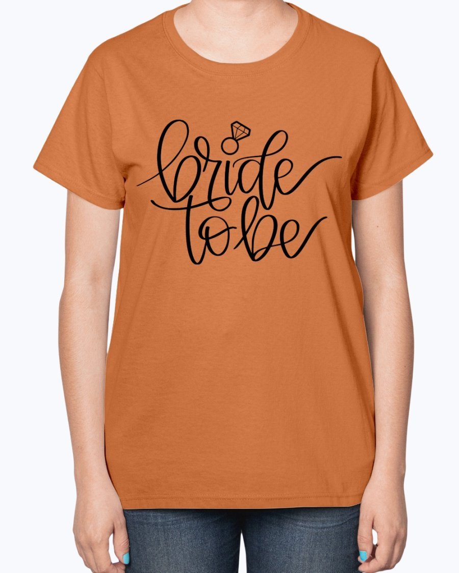 Bride to Be Ladies T-Shirt featuring a stylish design, soft cotton blend fabric, and a comfortable fit, perfect for bridal celebrations.