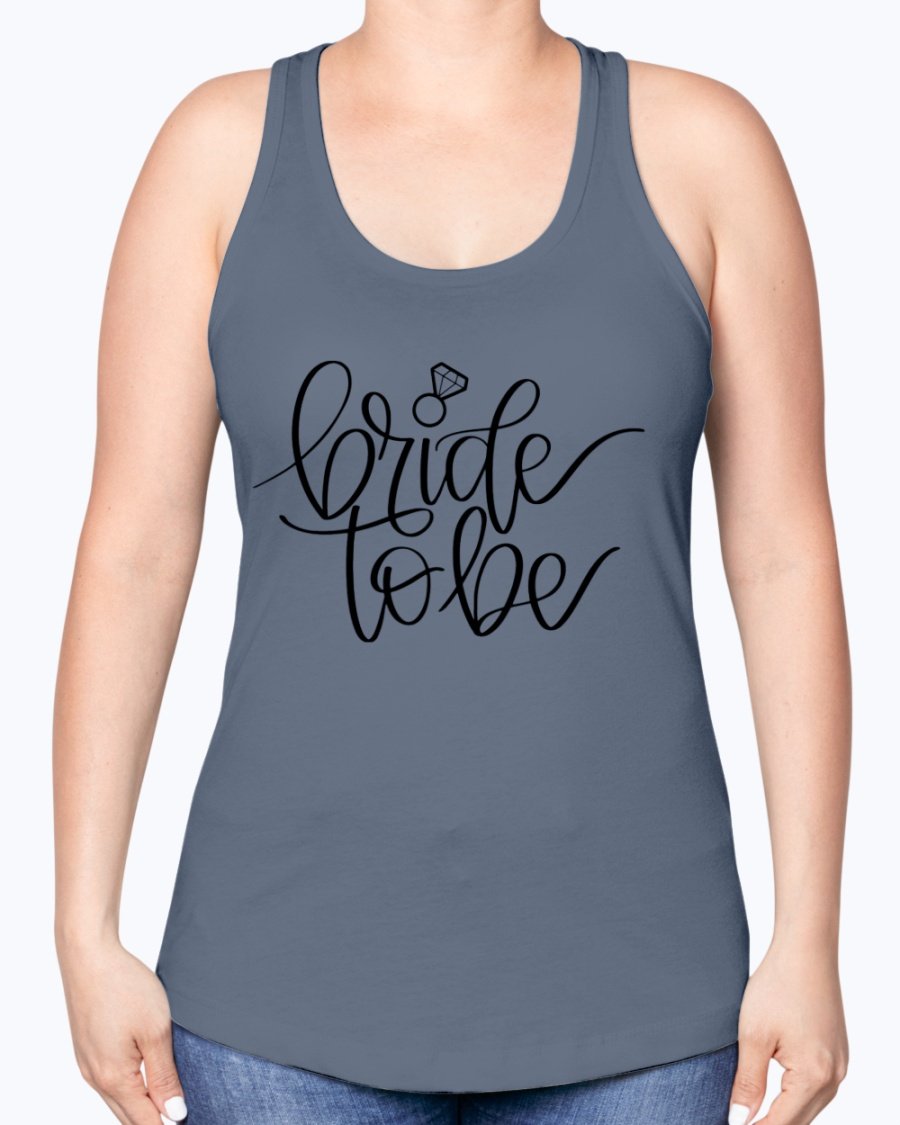 Bride to Be Racerback Tank in white with stylish lettering, perfect for bridal events.