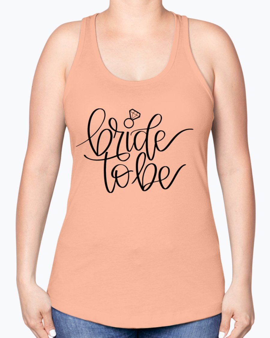 Bride to Be Racerback Tank in white with stylish lettering, perfect for bridal events.