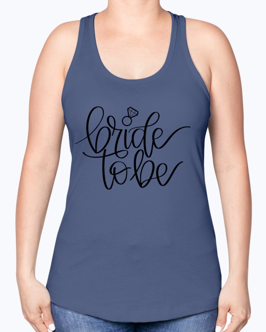 Bride to Be Racerback Tank in white with stylish lettering, perfect for bridal events.