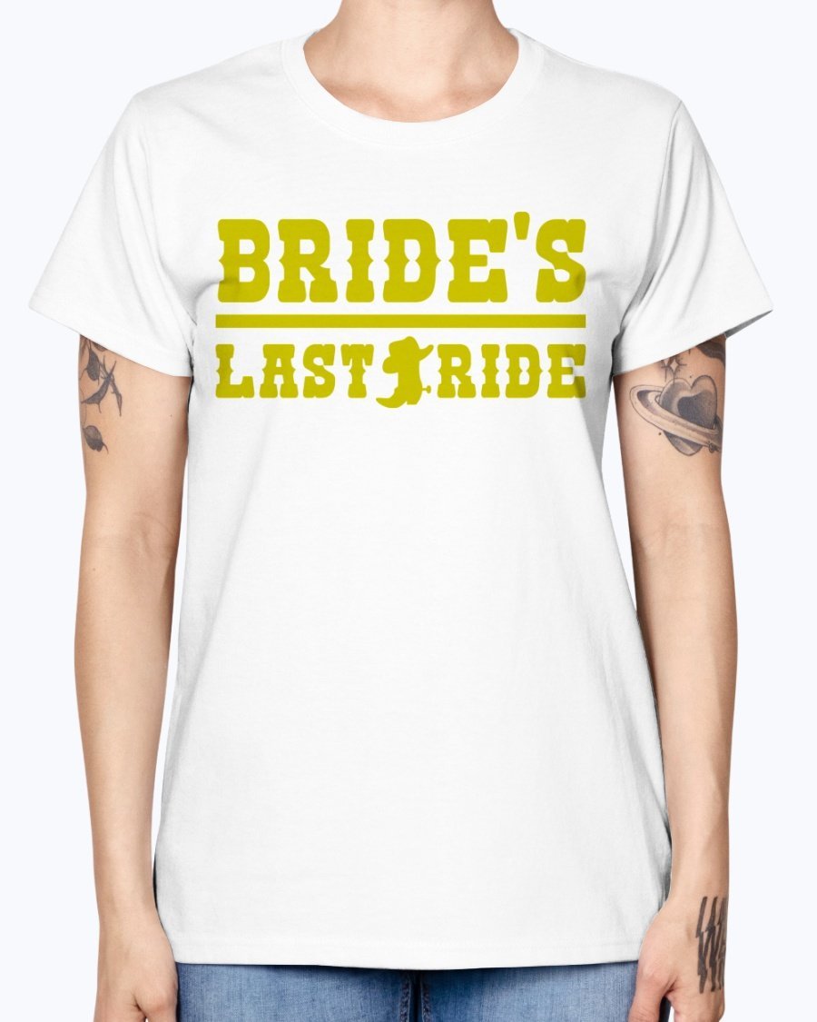 Bride's Last Ride Missy T-Shirt in various colors, showcasing its feminine design and comfortable fit.