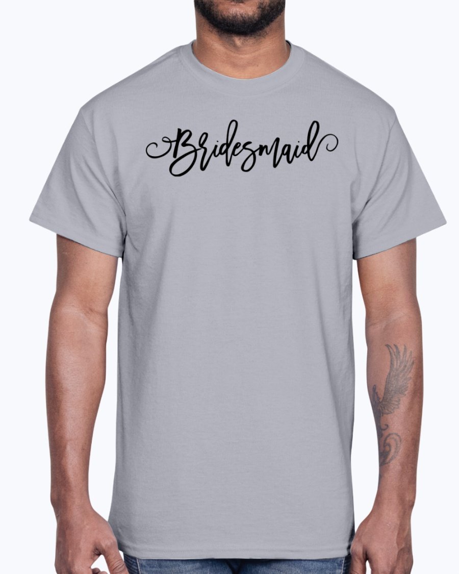 Bridesmaid Cotton Tee featuring a classic fit, available in various sizes and colors, perfect for bridal parties and wedding celebrations.