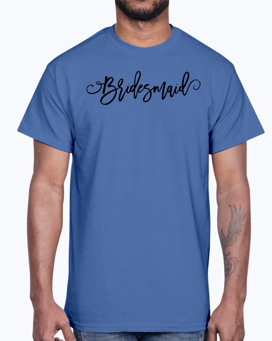 Bridesmaid Cotton Tee featuring a classic fit, available in various sizes and colors, perfect for bridal parties and wedding celebrations.