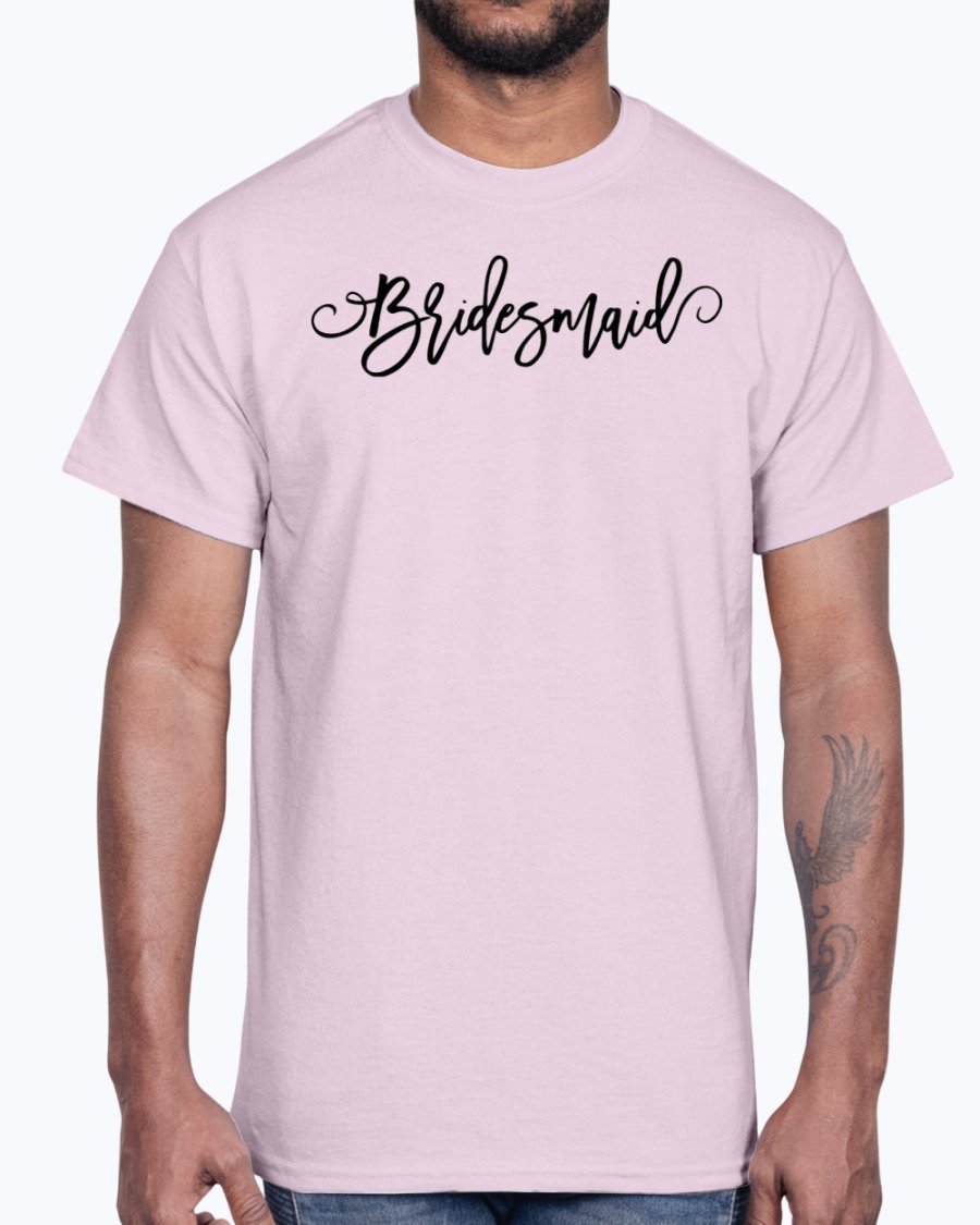 Bridesmaid Cotton Tee featuring a classic fit, available in various sizes and colors, perfect for bridal parties and wedding celebrations.