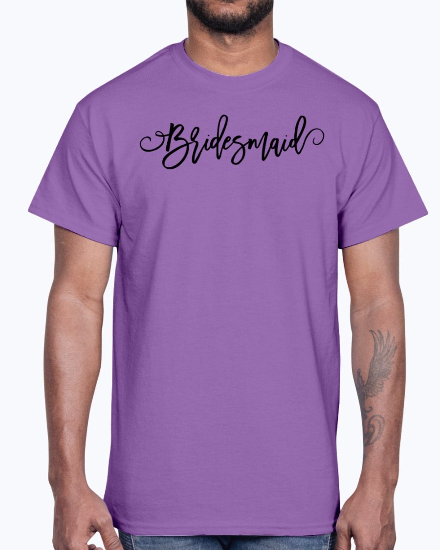 Bridesmaid Cotton Tee featuring a classic fit, available in various sizes and colors, perfect for bridal parties and wedding celebrations.