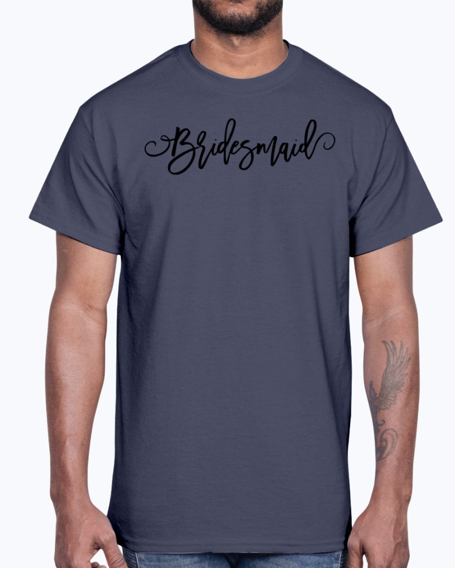 Bridesmaid Cotton Tee featuring a classic fit, available in various sizes and colors, perfect for bridal parties and wedding celebrations.