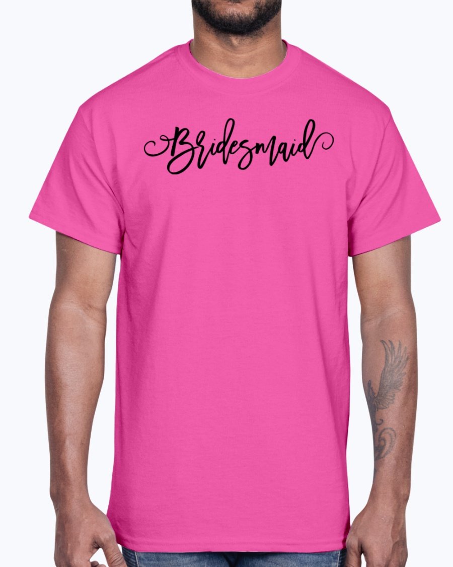 Bridesmaid Cotton Tee featuring a classic fit, available in various sizes and colors, perfect for bridal parties and wedding celebrations.