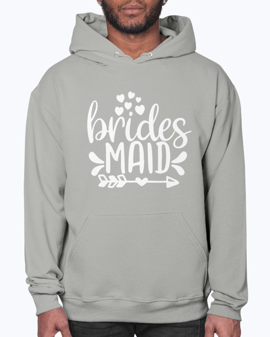 Bridesmaid hoodie featuring a stylish design, unisex fit, and front pouch pocket, perfect for bridal parties and wedding celebrations.