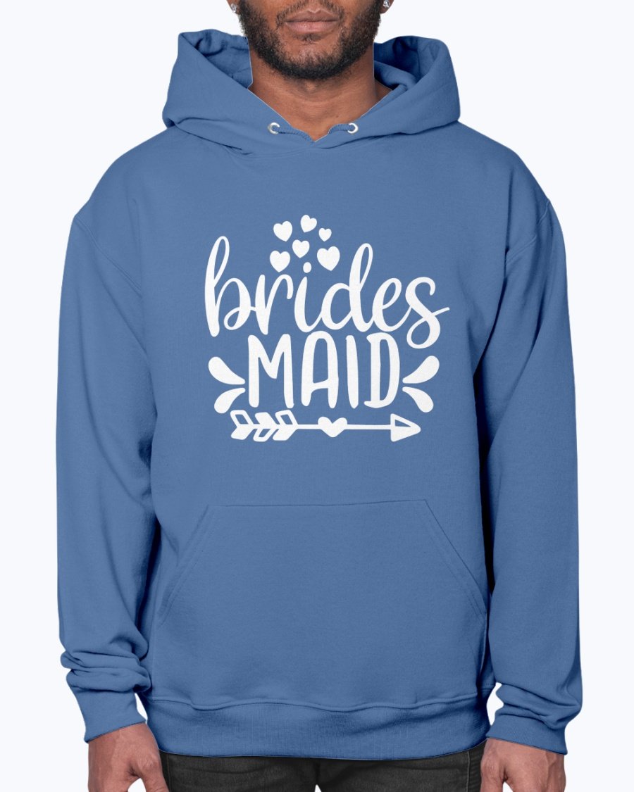 Bridesmaid hoodie featuring a stylish design, unisex fit, and front pouch pocket, perfect for bridal parties and wedding celebrations.