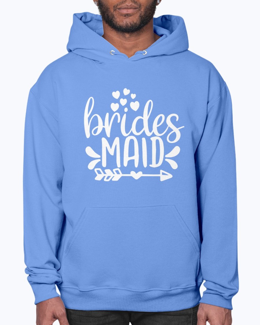 Bridesmaid hoodie featuring a stylish design, unisex fit, and front pouch pocket, perfect for bridal parties and wedding celebrations.