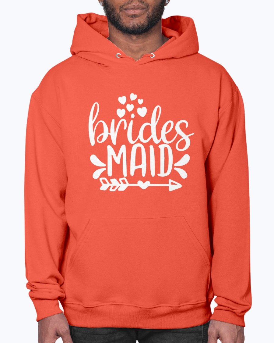 Bridesmaid hoodie featuring a stylish design, unisex fit, and front pouch pocket, perfect for bridal parties and wedding celebrations.