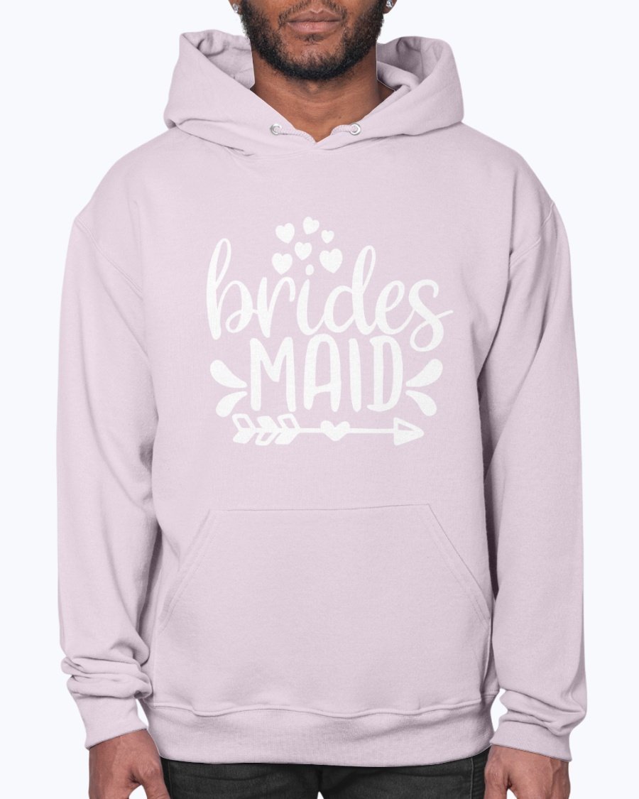 Bridesmaid hoodie featuring a stylish design, unisex fit, and front pouch pocket, perfect for bridal parties and wedding celebrations.