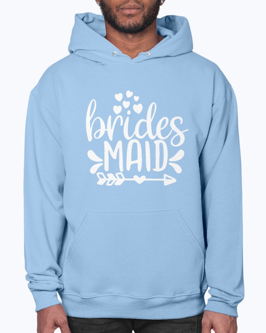 Bridesmaid hoodie featuring a stylish design, unisex fit, and front pouch pocket, perfect for bridal parties and wedding celebrations.